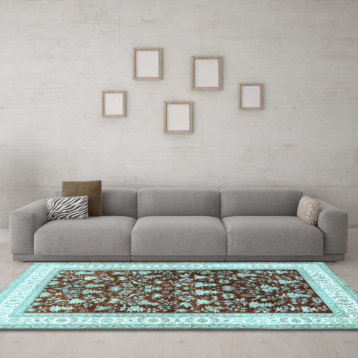 Machine Washable Persian Light Blue Traditional Rug in a Living Room, wshtr3169lblu