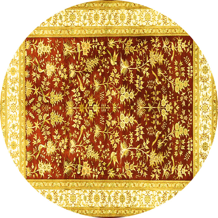 Round Persian Yellow Traditional Rug, tr3169yw