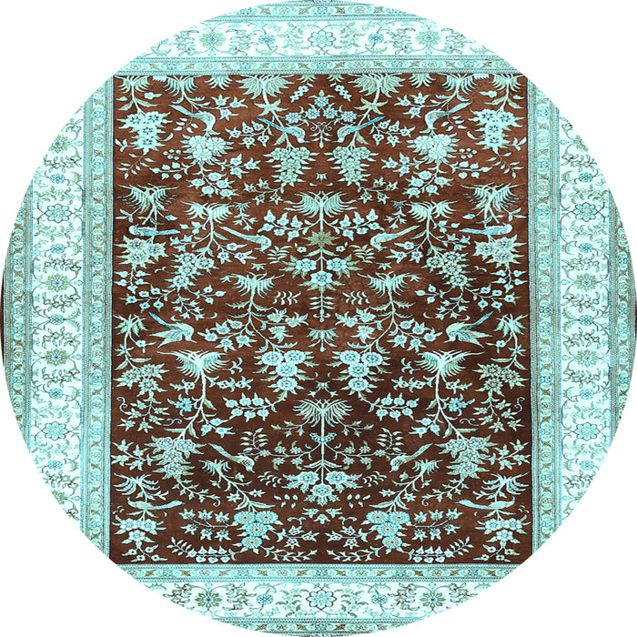 Round Machine Washable Persian Light Blue Traditional Rug, wshtr3169lblu