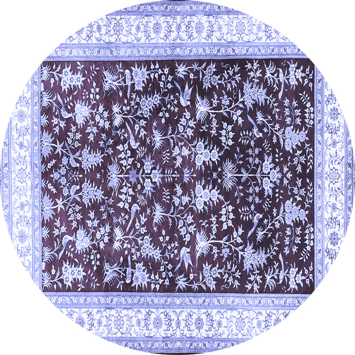 Round Machine Washable Persian Blue Traditional Rug, wshtr3169blu
