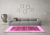 Machine Washable Persian Pink Traditional Rug, wshtr3169pnk