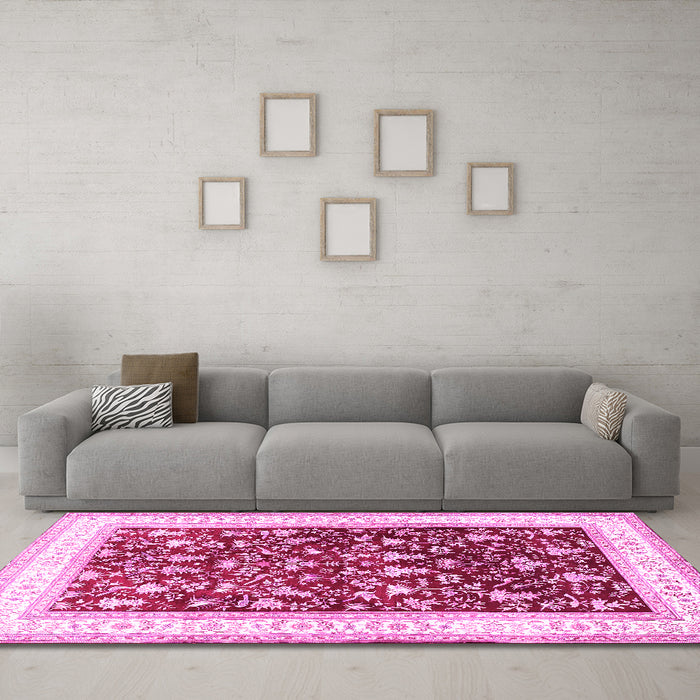 Machine Washable Persian Pink Traditional Rug in a Living Room, wshtr3169pnk
