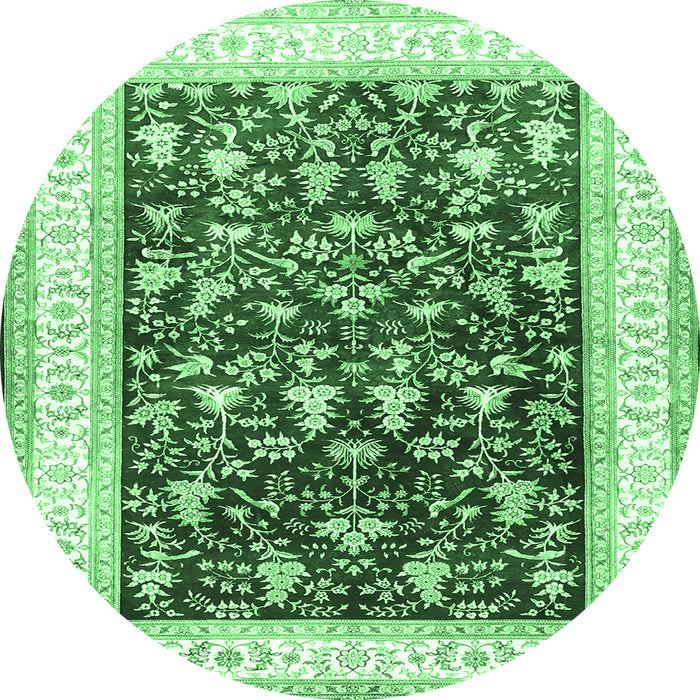 Round Persian Emerald Green Traditional Rug, tr3169emgrn