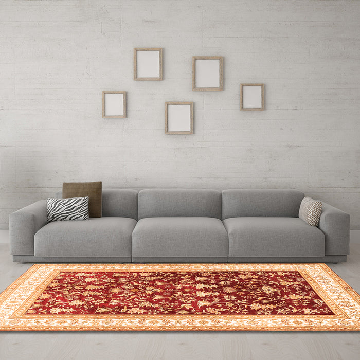 Machine Washable Persian Orange Traditional Area Rugs in a Living Room, wshtr3169org