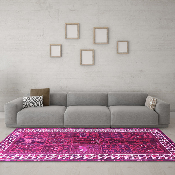Machine Washable Persian Pink Traditional Rug in a Living Room, wshtr316pnk