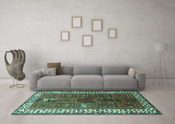 Machine Washable Persian Turquoise Traditional Area Rugs in a Living Room,, wshtr316turq