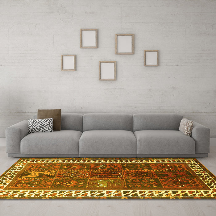 Machine Washable Persian Yellow Traditional Rug in a Living Room, wshtr316yw