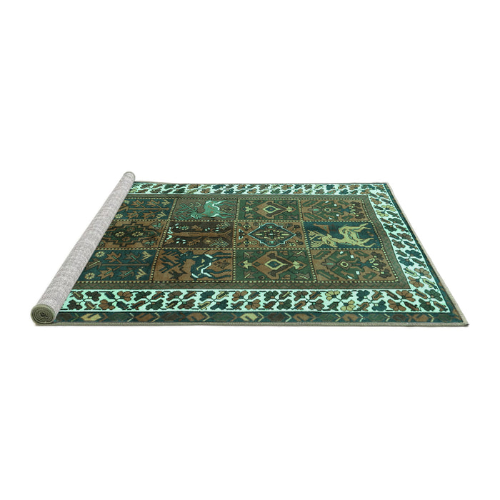 Sideview of Machine Washable Persian Turquoise Traditional Area Rugs, wshtr316turq