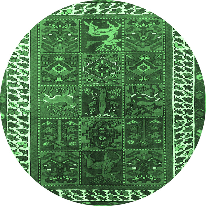 Round Persian Emerald Green Traditional Rug, tr316emgrn