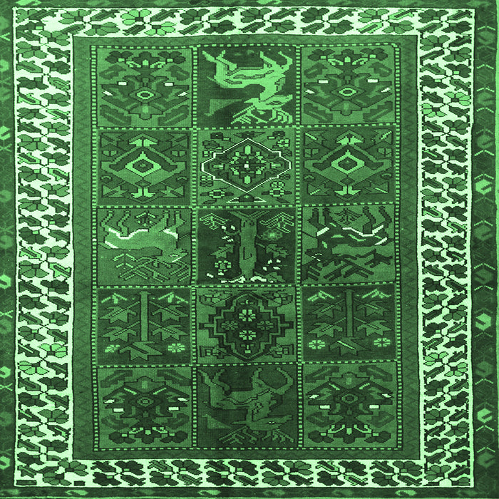 Square Machine Washable Persian Emerald Green Traditional Area Rugs, wshtr316emgrn