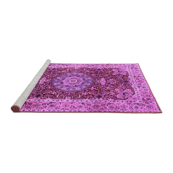 Sideview of Machine Washable Medallion Purple Traditional Area Rugs, wshtr3170pur