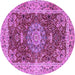 Round Machine Washable Medallion Purple Traditional Area Rugs, wshtr3170pur