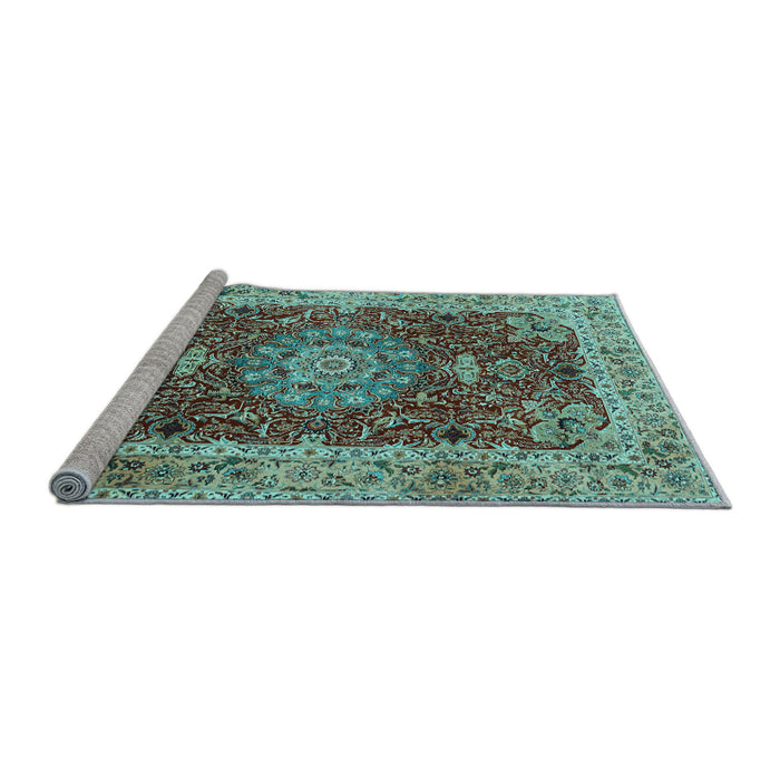Sideview of Machine Washable Medallion Light Blue Traditional Rug, wshtr3170lblu