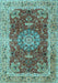 Machine Washable Medallion Light Blue Traditional Rug, wshtr3170lblu