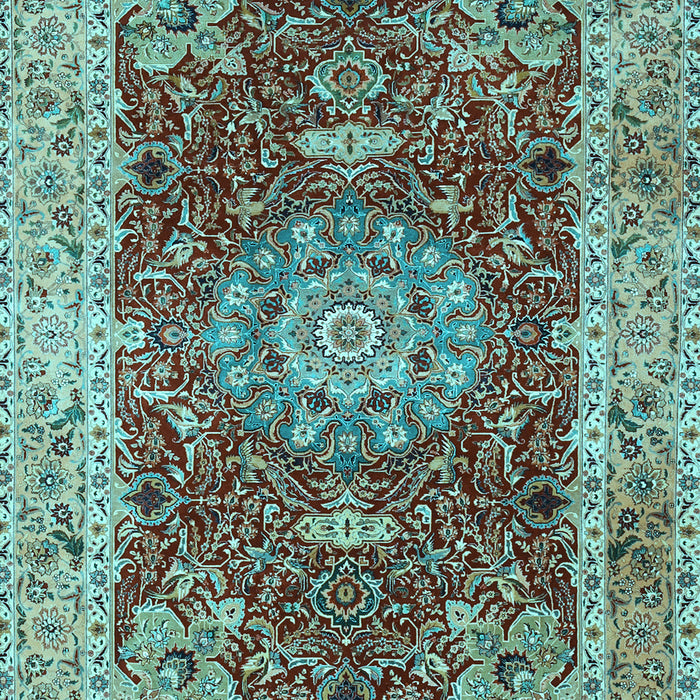 Machine Washable Medallion Light Blue Traditional Rug, wshtr3170lblu