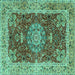 Square Medallion Turquoise Traditional Rug, tr3170turq