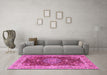 Machine Washable Medallion Pink Traditional Rug in a Living Room, wshtr3170pnk