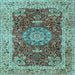 Square Machine Washable Medallion Light Blue Traditional Rug, wshtr3170lblu