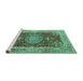 Sideview of Machine Washable Medallion Turquoise Traditional Area Rugs, wshtr3170turq