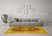 Machine Washable Medallion Yellow Traditional Rug in a Living Room, wshtr3170yw