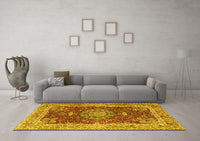 Machine Washable Medallion Yellow Traditional Rug, wshtr3170yw