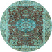 Round Medallion Light Blue Traditional Rug, tr3170lblu