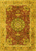 Machine Washable Medallion Yellow Traditional Rug, wshtr3170yw