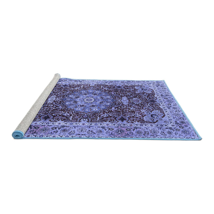 Sideview of Machine Washable Medallion Blue Traditional Rug, wshtr3170blu
