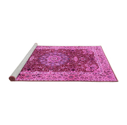 Sideview of Machine Washable Medallion Pink Traditional Rug, wshtr3170pnk