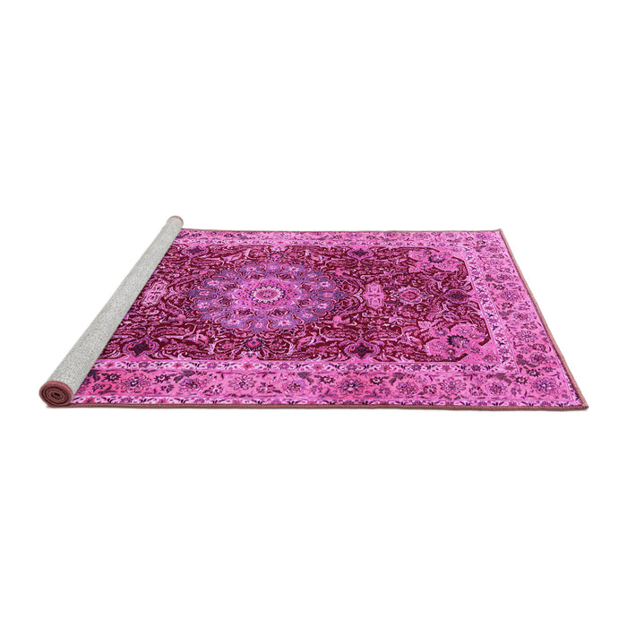 Sideview of Machine Washable Medallion Pink Traditional Rug, wshtr3170pnk