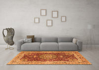 Machine Washable Medallion Orange Traditional Rug, wshtr3170org