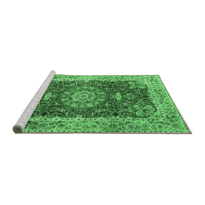 Sideview of Machine Washable Medallion Emerald Green Traditional Area Rugs, wshtr3170emgrn