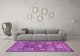 Machine Washable Animal Purple Traditional Area Rugs in a Living Room, wshtr3171pur