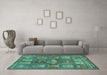 Machine Washable Animal Turquoise Traditional Area Rugs in a Living Room,, wshtr3171turq