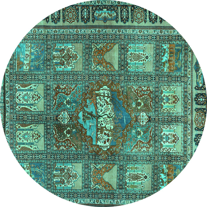 Round Machine Washable Animal Turquoise Traditional Area Rugs, wshtr3171turq
