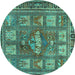 Round Animal Turquoise Traditional Rug, tr3171turq