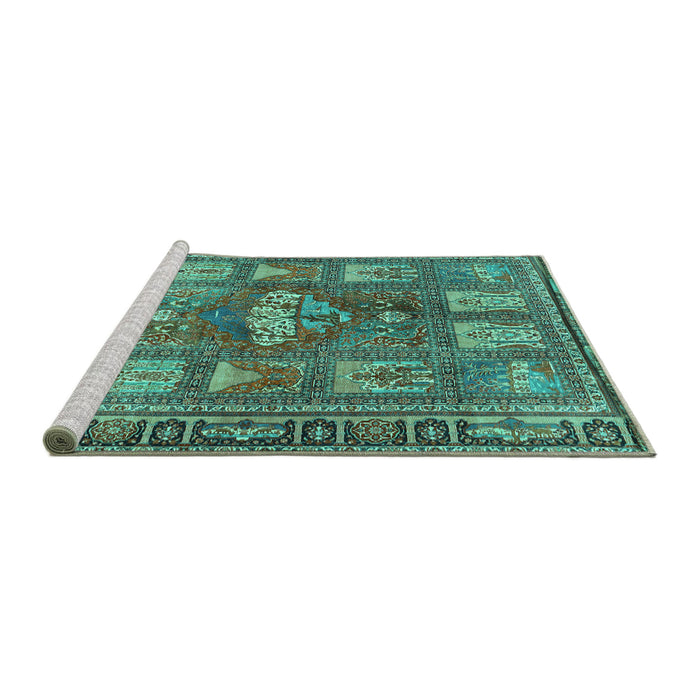 Sideview of Machine Washable Animal Turquoise Traditional Area Rugs, wshtr3171turq