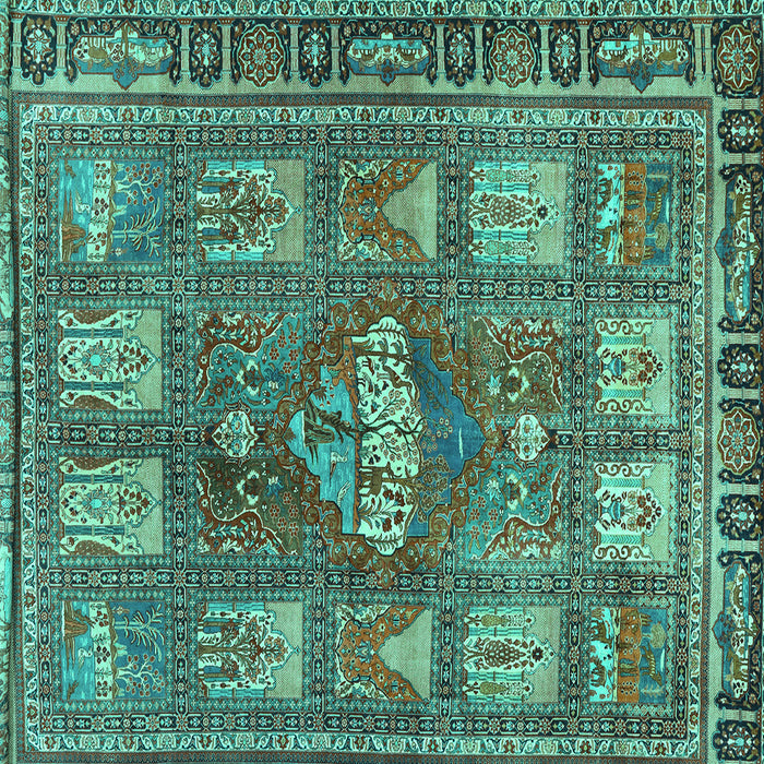 Square Animal Turquoise Traditional Rug, tr3171turq