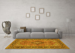Machine Washable Persian Yellow Traditional Rug in a Living Room, wshtr3172yw