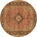 Round Machine Washable Persian Brown Traditional Rug, wshtr3172brn