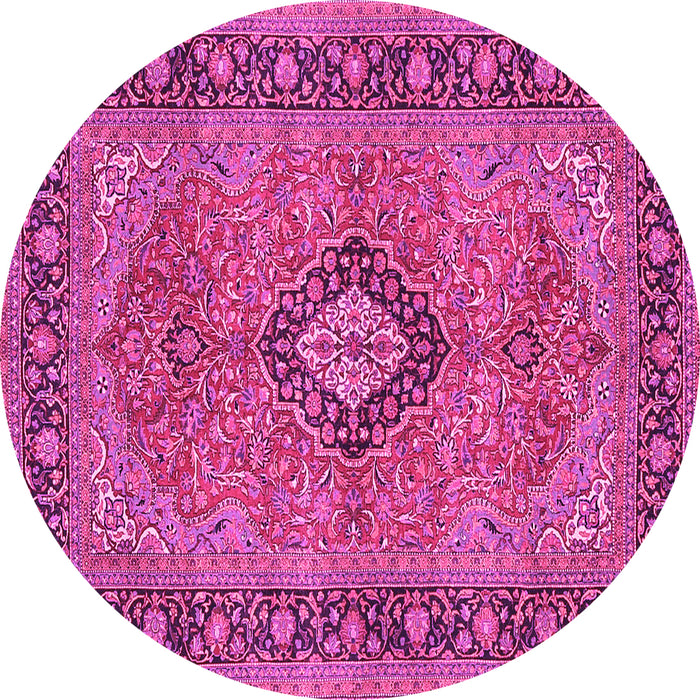 Round Machine Washable Persian Pink Traditional Rug, wshtr3172pnk