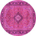 Round Machine Washable Persian Pink Traditional Rug, wshtr3172pnk