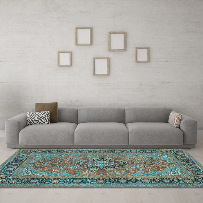 Machine Washable Persian Light Blue Traditional Rug in a Living Room, wshtr3172lblu