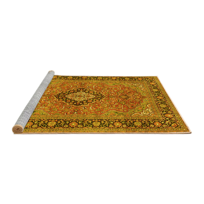 Sideview of Machine Washable Persian Yellow Traditional Rug, wshtr3172yw