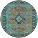 Round Machine Washable Persian Light Blue Traditional Rug, wshtr3172lblu