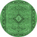 Round Machine Washable Persian Emerald Green Traditional Area Rugs, wshtr3172emgrn