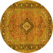 Round Machine Washable Persian Yellow Traditional Rug, wshtr3172yw