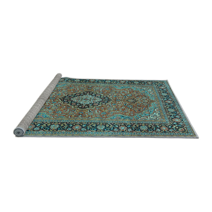 Sideview of Machine Washable Persian Light Blue Traditional Rug, wshtr3172lblu