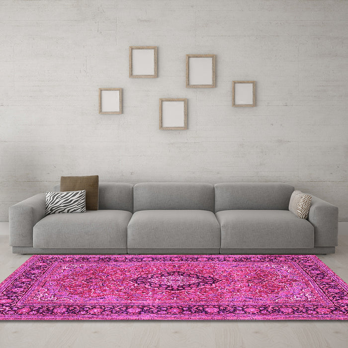 Machine Washable Persian Pink Traditional Rug in a Living Room, wshtr3172pnk