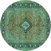 Round Machine Washable Persian Turquoise Traditional Area Rugs, wshtr3172turq